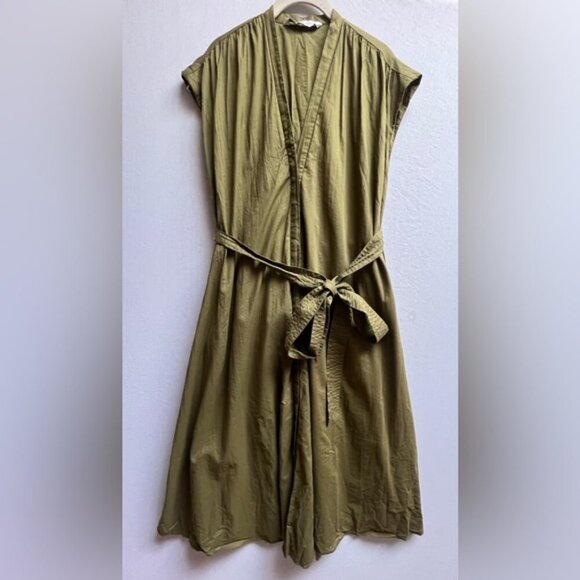 Zara Green v neck button button shirt maxi cotton dress Sz XS - Picture 2 of 15